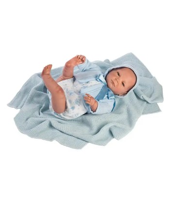 Poupée bébé garçon reborn avec veste bleue et couverture 50cm - SAMUEL à prix réduit toute l'année